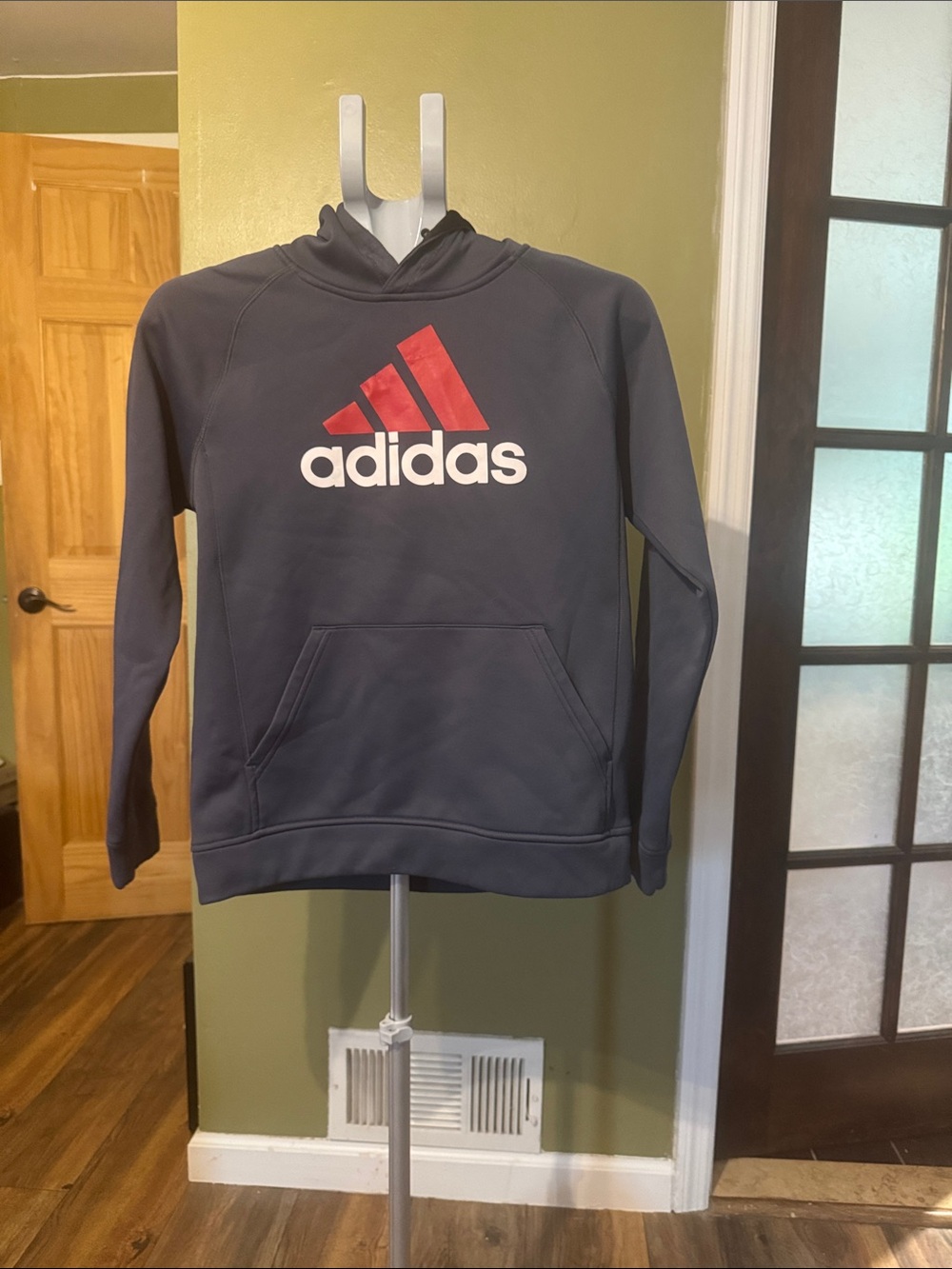 adidas Navy Blue Hoodie with Red & White Logo